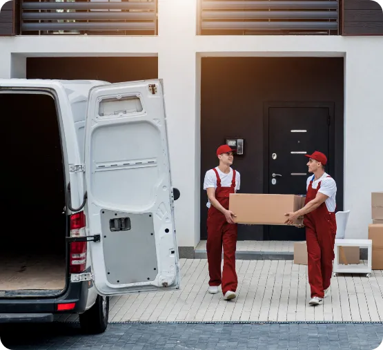 two movers moving boxes